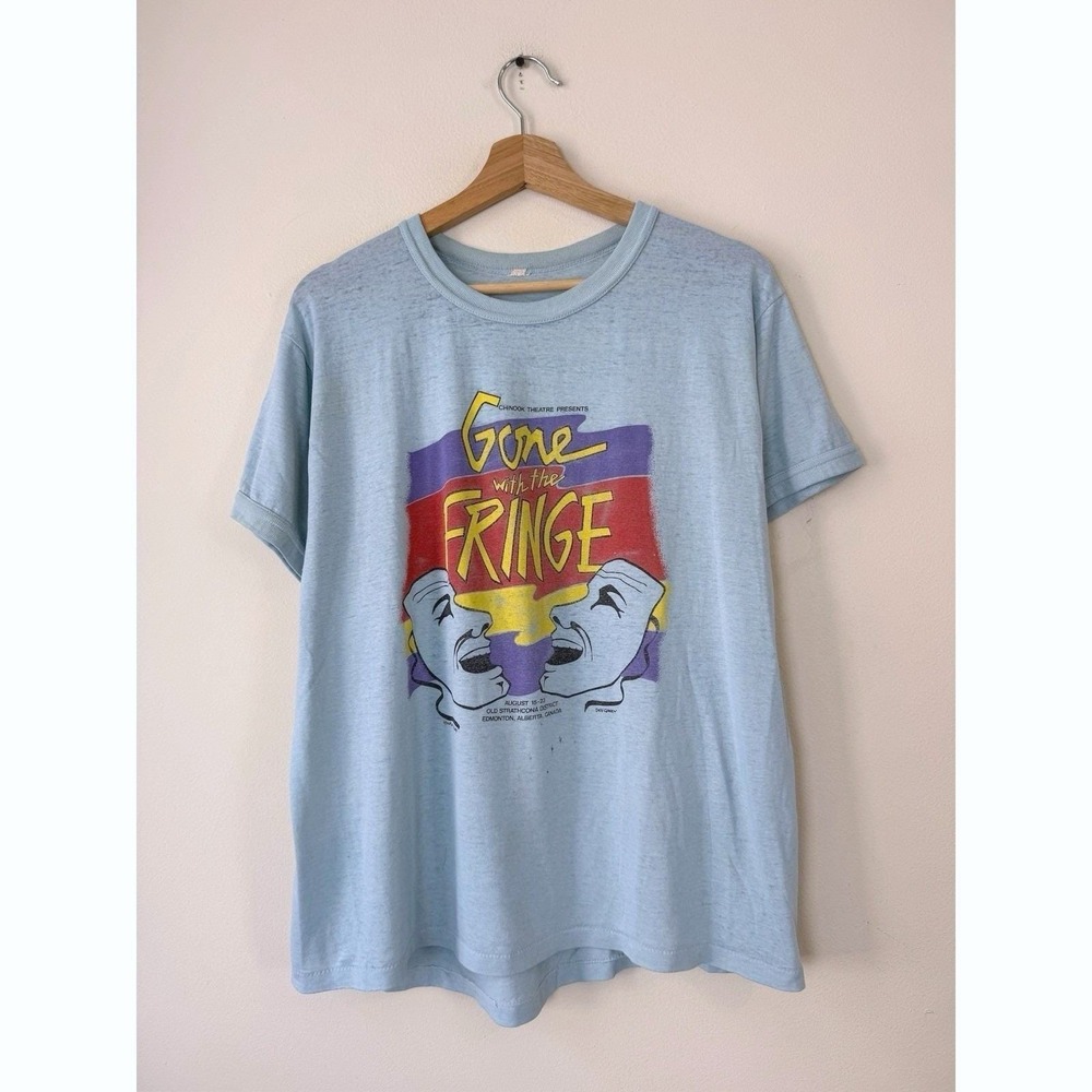 Vintage 80's Gone With The Fringe Musical‎ Show Art Blue Tee Shirt - Medium